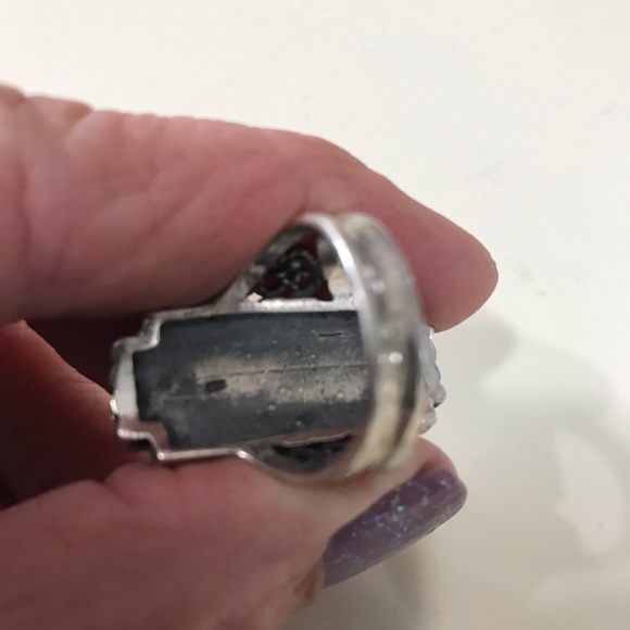 Womens Vintage Marcasite and Jade or Malachite Sterling Silver Ring - Picture 2 of 7